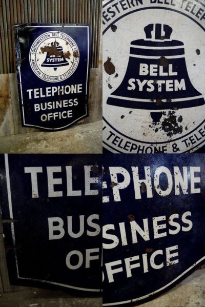 画像1: ビンテージ　 TELEPHONE BUSINESS OFFICE BELL SYSTEM 　両面ホーロー大型看板