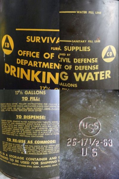 画像2: ビンテージ　SURVIVAL　SUPPLIES　DRINK　WATER　ドラム缶　B