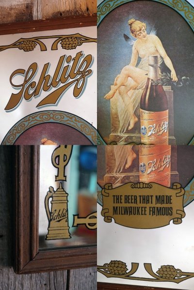 画像1: ビンテージ　Schlitz　パブミラー　